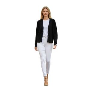 Wool Cotton Blend‎ Black Cable Knit Cardigan V-Neck Fisherman Button Front S/M
